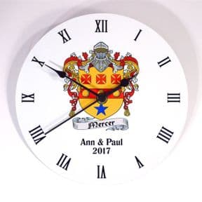 Family Crest Coat of Arms Glass Wall Clock PERSONALISED, ref FCCG