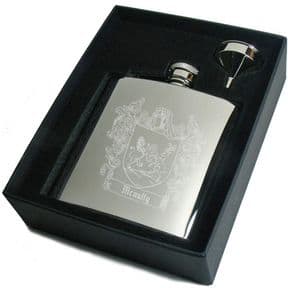 Family Crest Coat of Arms Hip Flask Set, Personalised, ref HIPCS