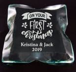 First Christmas Ice Block Glass Coaster ref FCC1