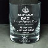 Keep Calm Whisky Glass, PERSONALISED, ref KCFDW