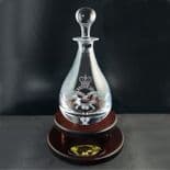 Military Emblem Teardrop Wine or Spirit Decanter on Wooden Base, Personalised Engraved ref TDD1