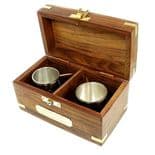 Mini Tankards, Brass in Wooden Box with Engraved Plaque, ref MTPR1