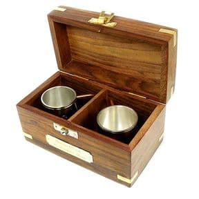 Mini Tankards, Brass in Wooden Box with Engraved Plaque, ref MTPR1