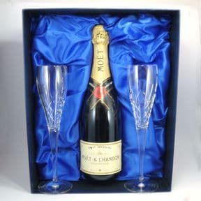 Personalised Crown Priory Crystal Flutes in Champagne Box, ref CPCB