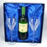 Personalised Crown Priory Crystal Wine Glasses/Goblets in Wine Box, ref CPGWB