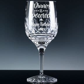 Personalised Crystal Wine Glass Dinner is Poured ref DPWG