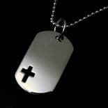 Personalised Silver Dog Tag Cross Cutout Pendant, ref. DTC1