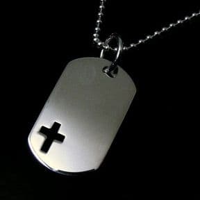 Personalised Silver Dog Tag Cross Cutout Pendant, ref. DTC1