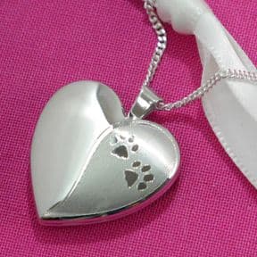 Pet Memorial Locket Paw Prints Silver Heart, personalised ref. SHPP