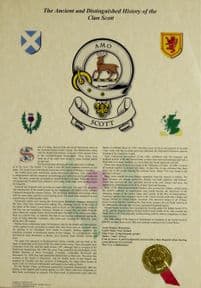 Scottish Clan History and Clan Badge unframed A3 Print PERSONALISED, ref SCBP