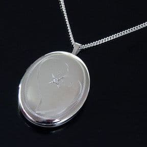 Silver Locket with Heart and Diamond, Personalised ref. OLHD1