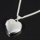 Silver Small Heart Locket with Diamond, personalised ref. SSHDL