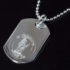 St Christopher Dog Tag Pendant, Silver personalised engraved, ref. DTSC2