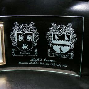 WEDDING Photo Frame PERSONALISED with TWO FAMILY CRESTS, ref PF2C