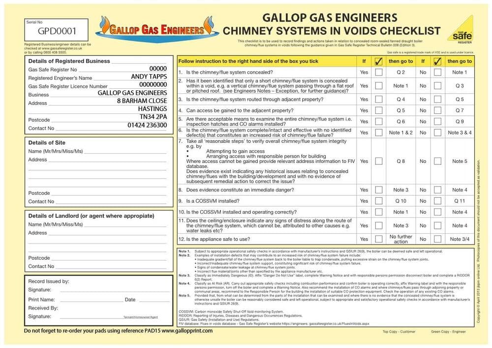 Chimney Systems in Voids - Checklist FIV Flues in Voids Personalised Pad 15