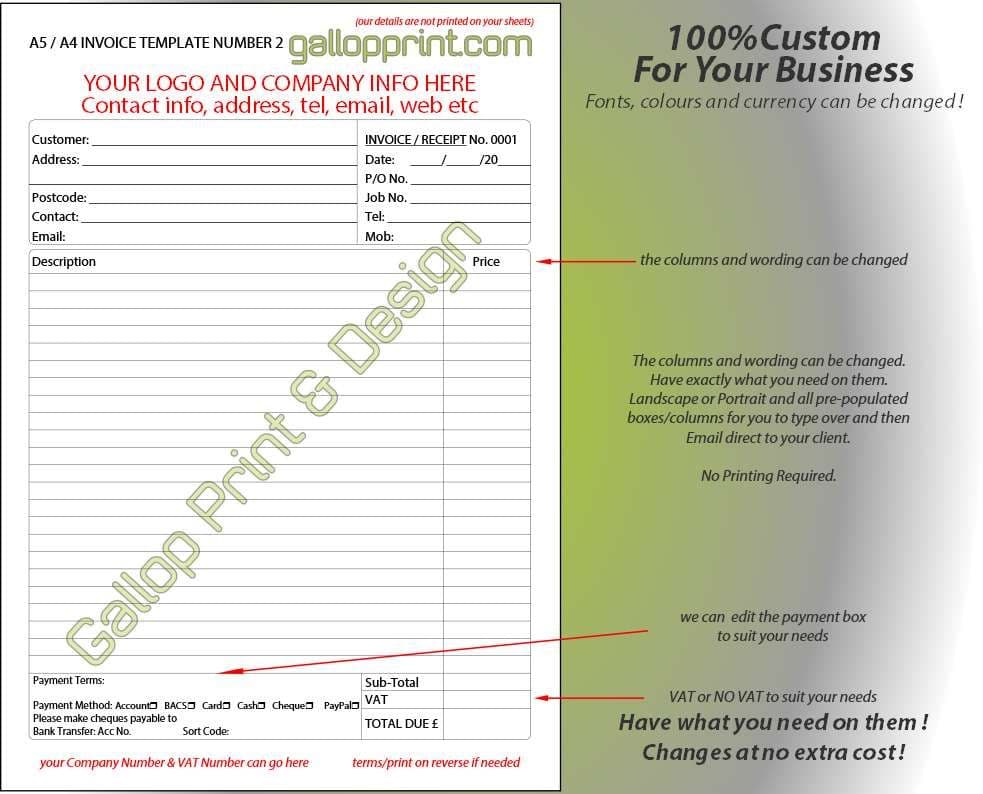 Digital A5 or A4 Invoice/Quote Editable PDF