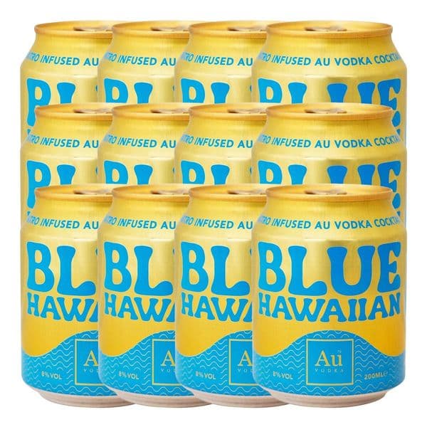 AU Vodka Blue Hawaiian Cans 12 x 200ml Case & TRULO Passion Liqueur 50cl BUNDLE