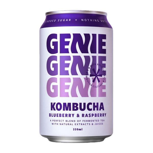 Genie Kombucha | Blueberry & Raspberry | Cans | 330ml x 12 Case | Buy Online Now!