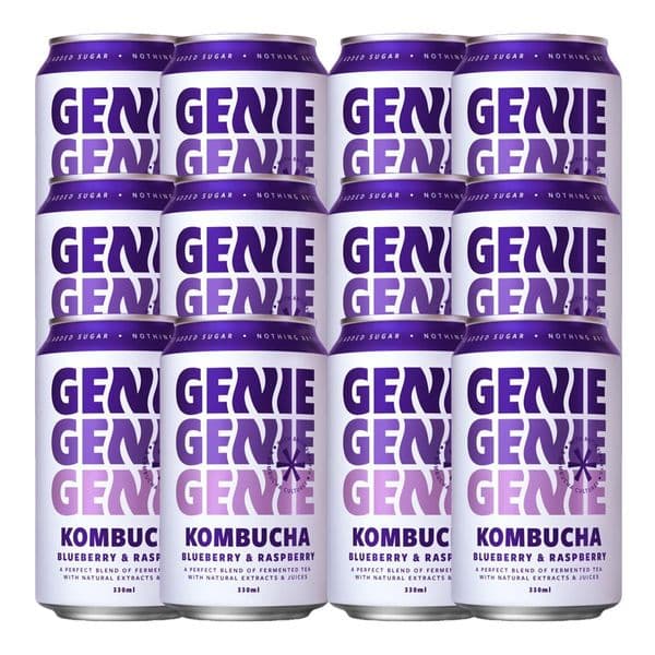 Genie Kombucha | Blueberry & Raspberry | Cans | 330ml x 12 Case | Buy Online Now!