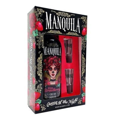 Manquila | Wild Strawberry Agave | Cream Liqueur | Glass Gift Set | 15% | 70cl