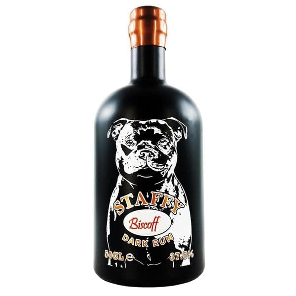 Staffy Biscoff Cinnamon & Ginger Caribbean Dark Rum Spirit 50cl Staffordshire Bull Terrier Gift | Buy Online Now!