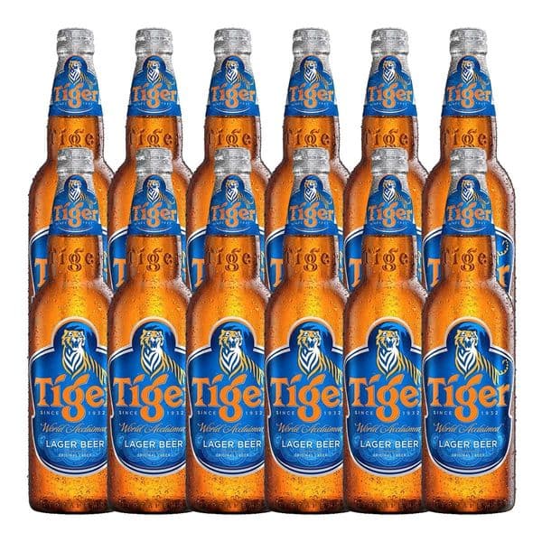 Tiger Lager Bottles 12 x 640ml Case (06/25) - FREE SODA WATER