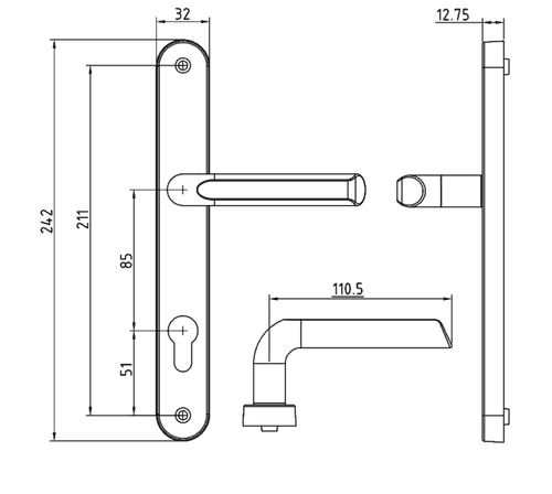 85/211.5mm UPVC Handle White