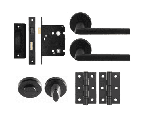 Black Lever On Rose Bathroom Door Kit