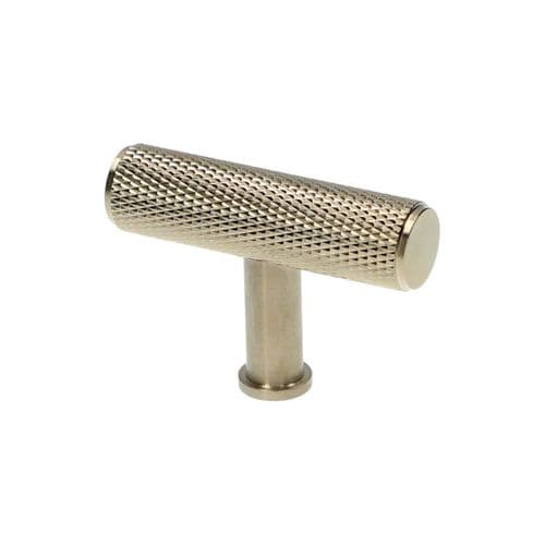 CEARANCE Alexander and Wilks - Crispin Knurled T-bar Cupboard Knob - Satin Nickel PVD - 55mm