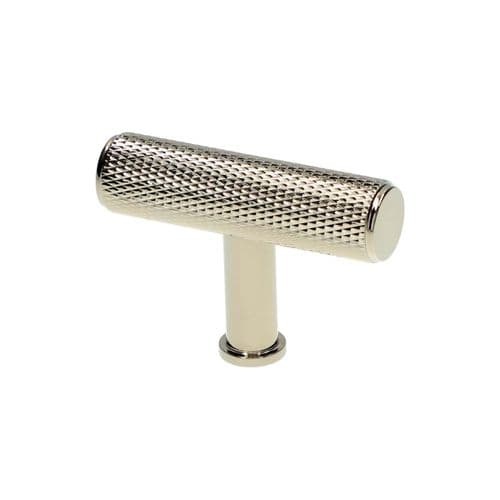 CLEARANCE SALE Alexander and Wilks -Crispin Knurled T-bar Cupboard Knob - Polished Nickel PVD - 55mm