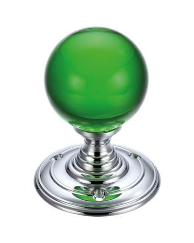 FB300PCG Fulton & Bray Glass Ball Mortice Knob 55mm Glass Ball - Polished Chrome / Green