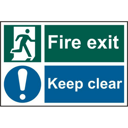 Fire Exit Keep Clear 200mm x 300mm PVC Self Adhesive Sign