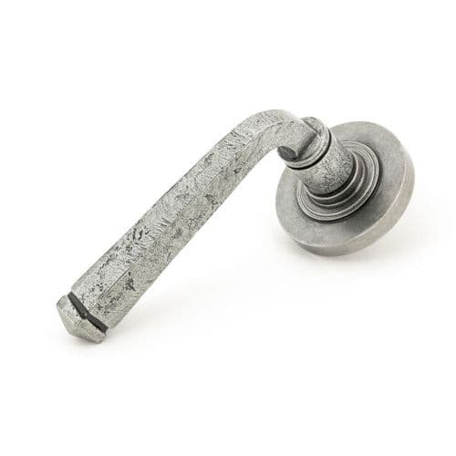From the Anvil Avon Round Door Handle on Plain Rose - Pair - Pewter Patina - 45631
