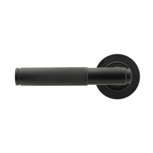 From the Anvil Brompton Door Handle on Plain Rose - Pair - Matt Black - 45675