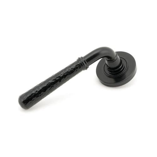 From the Anvil Hammered Newbury Door Handle on Plain Rose - Pair - Matt Black - 45651