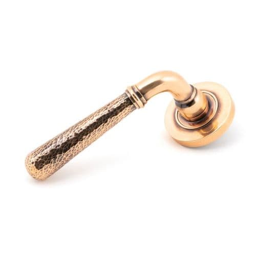 From the Anvil Hammered Newbury Door Handle on Plain Rose - Pair - Polished Bronze - 45085