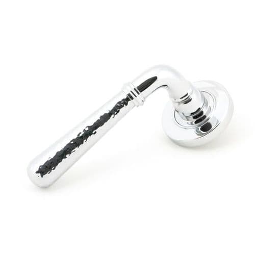 From the Anvil Hammered Newbury Door Handle on Plain Rose - Pair - Polished Chrome - 46073