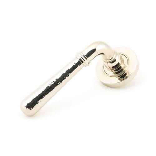 From the Anvil Hammered Newbury Door Handle on Plain Rose - Pair - Polished Nickel - 46077