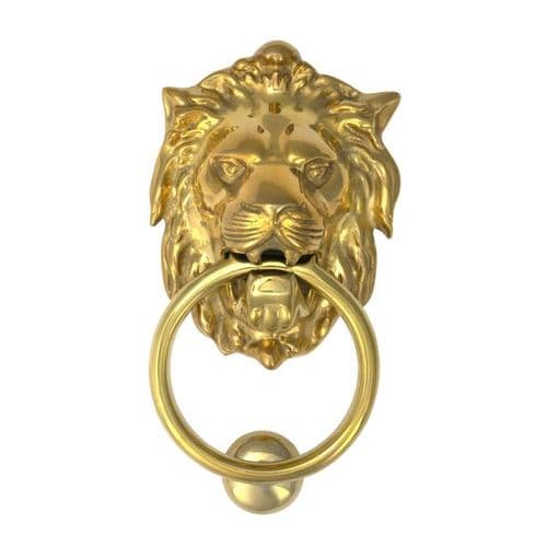 From The Anvil - Polished Brass Lion Head Door Knocker - 33020