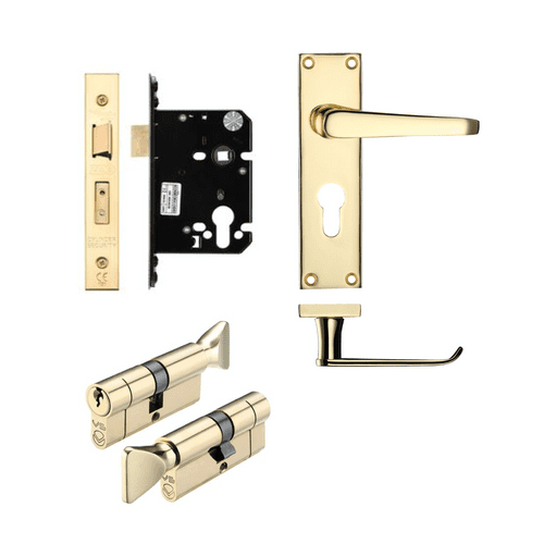 HMO Fire Door Thumbturn Lock Kit - Polished Brass - Option 1