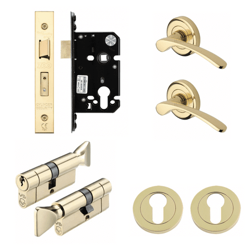 Luxury Brass HMO Fire Door Thumbturn Lock Kit - Option 1