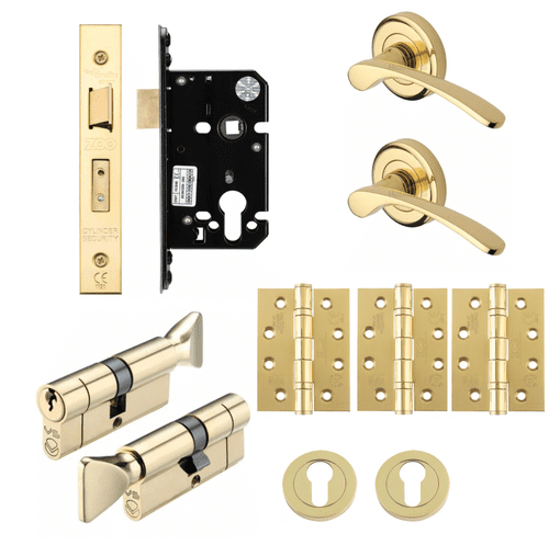 Luxury Brass HMO Fire Door Thumbturn Lock Kit - Option 2