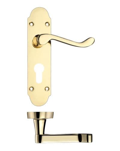 Oxford Lever On Euro Plate - Polished Brass