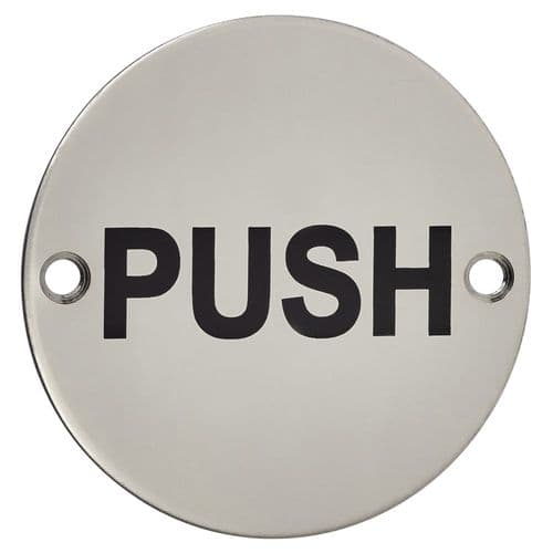 PUSH 76mm Disc Sign - Stainless Steel