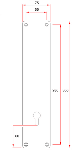 Push Finger Plate + Euro Profile Escutcheon 300 x 75mm