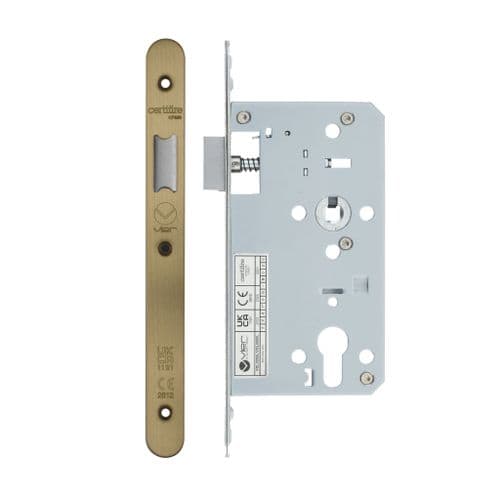 VDL0060-L-R-AB - 2 Piece - DIN latch - backset 60mm - radius- antique brass