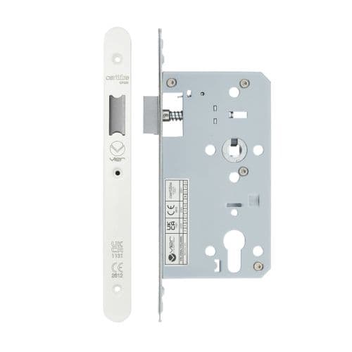 VDL0060-L-R-PCW - 2 Piece - DIN latch - backset 60mm - radius- powder coat white