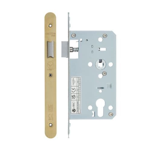 VDL0060-L-R-PVDSB- DIN latch- backset 60mm - radius- PVD satin brass