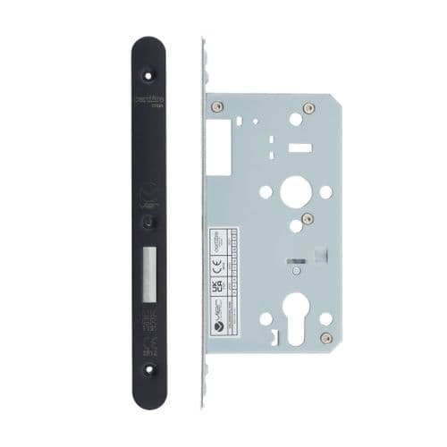 VDL0060-R-PCB - DIN euro deadlock - backset 60mm - radius - powder coat black