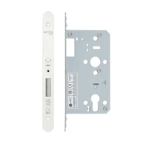 VDL0060-R-PCW - DIN euro deadlock - backset 60mm - radius - powder coat white